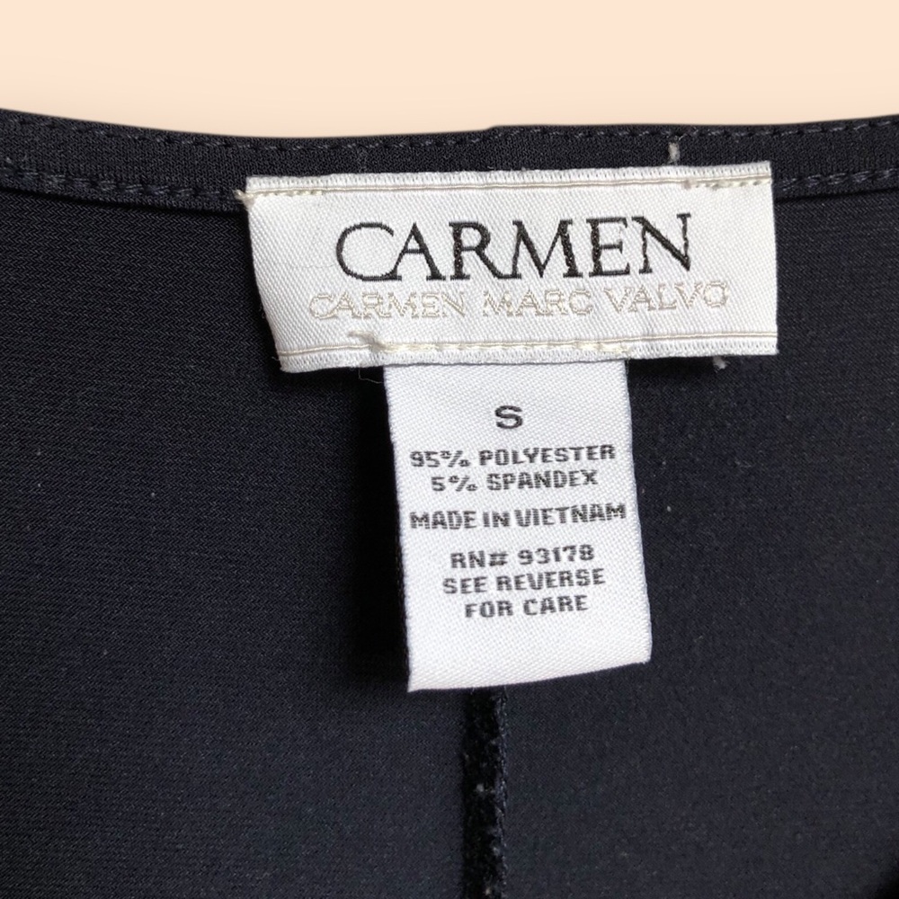 Carmen Marc Valvo Navy Blue Short Sleeved Blouse Top Gold Zipper Women’s Small - Picture 6 of 9